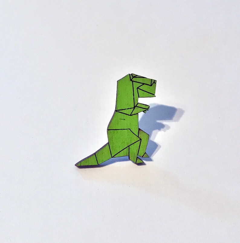 T Rex Origami Dinosaur Wood Lapel Pin Artist Series Peter Clouse The Brave Wimp