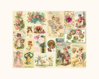 Victorian Junk Journal Page | Victorian Birthday Cards | Victorian Ephemera Sheet | Pastel Collage Sheet | Cottagecore Junk Journal Page