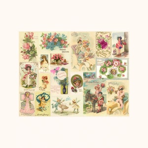 Victorian Junk Journal Page | Victorian Birthday Cards | Victorian Ephemera Sheet | Pastel Collage Sheet | Cottagecore Junk Journal Page