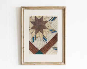 Antique Double Star Patchwork Quilt Print: Early American Art (Digital Download)