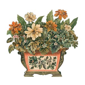 10 Victoriaanse bloementuin plantenbak clipartpakket, vintage oranje bloemen ephemera, JPGs PNGs, Junk Journals, kieskeurige Cuts, Commerciële licentie