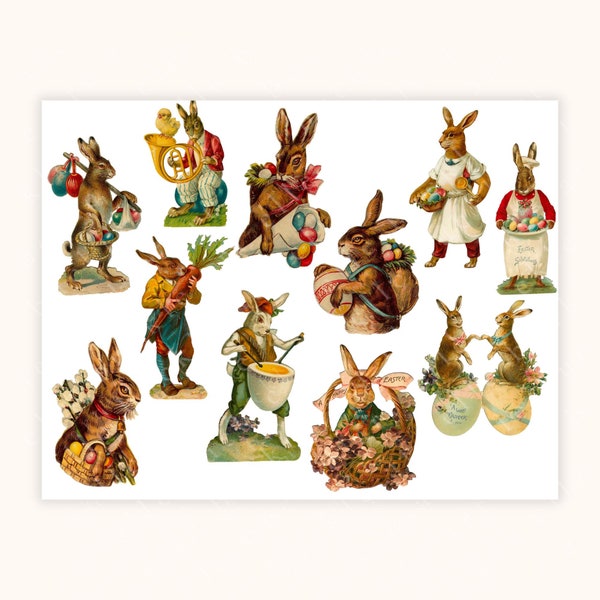 Easter Clipart | Easter Bunny Collage Sheet | Vintage Victorian Fussy Cuts | Retro Easter Bunny Die Cut Printable Sheet | Easter Clip art