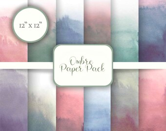 Ombre Watercolour Printable Paper Pack |  Watercolor Junk Journal Pages | 12x12 Digital Paper Pack | Printable Junk Journal Background Pages