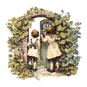 8 Secret Garden Clipart-Pack, Vintage viktorianische Kinder Ephemera, JPGs PNGs, Junk Journals, Fussy Cuts, kommerzielle Lizenz