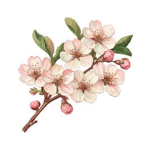 Pack de 12 cliparts Sakura, éphémères victoriens en fleurs de cerisier, JPGs PNG en fleurs de pommier, coupes délicates de journaux indésirables, licence commerciale