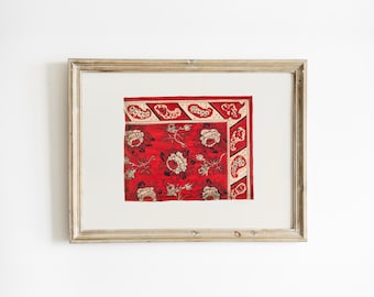 Vintage Bandana Watercolor Print: Farmhouse Decor (Digital Download Art)