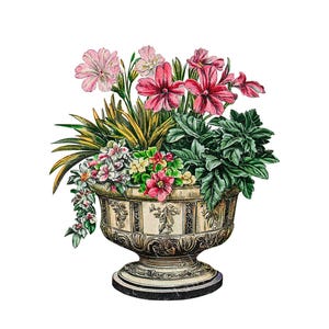 Pacote com 10 cliparts de vasos de flores vitorianos, itens florais vintage, JPGs e PNGs, diários de sucata, cortes elaborados, licença comercial
