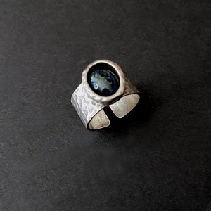 Malachite Ring, Azurite Ring, Boho Jewelry, Wide Band Ring, Silver Ring ...
