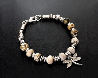 Yoga Bracelets, Mala Bracelets, Unisex Jewelry, Jasper Bracelets, Beaded Bracelets, Leather Bracelets, Silver and Leather, Gifts for Her