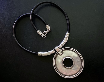 Pendant Necklaces, Statement Necklaces, Tribal Necklace, Leather Necklaces, Statement Jewelry, Silver and Leather, Ethnic Jewelry, Gifts