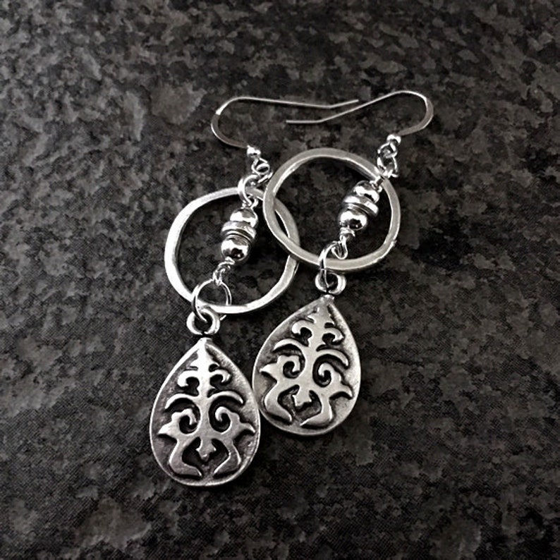 Boho Earrings, Boho Jewelry, Silver Earrings, Festival Jewelry, Hippie Chic, Circle Earrings, Silver Dangles, Beaded Earrings, Gifts For Her image 2