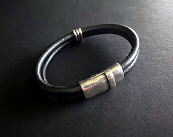 Leather Bracelets for Men, Minimalist Jewelry, Silver and Leather, Minimalist Bracelets, Unisex Accessories, Leather Jewelry, Gifts for Him