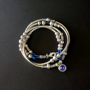 Charm Bracelets, Gifts for Her, Wrap Bracelets, Silver Chokers, Swarovski Sapphire, Beaded Bracelets, Friendship Gift, Birthstone Jewelry