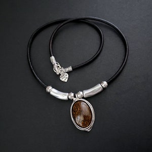 Dinosaur Bone Pendant Necklace, Fossil Jewelry, Natural Stone Necklaces, Festival Gear, Boho Jewelry, Leather Necklaces, Accessories & Gifts