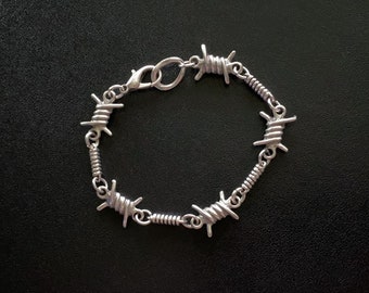 Barbed Wire Chain Bracelet, Silver Layering Jewelry, Punk Rocker Style, Street Fashion, Gifts Ideas, Accessories