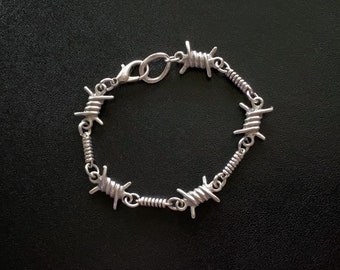 Barbed Wire Chain Bracelet, Punk Rock Bracelet, Silver Chain Jewelry, Rocker Jewelry, Street Style Jewelry, Gothic Jewelry, Gifts For Her