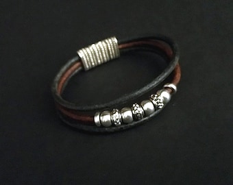 Beaded Bracelets, Friendship Bracelets, Boho Jewelry, Leather Bracelets, Silver and Leather, Gifts Under 50, Gifts for Her, Magnetic Clasp