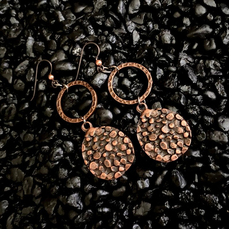 Boho Earrings Tribal Earrings Unique Jewelry Gifts For Her Long Earrings Circle Dangles Gifts Under 50 Chunky Jewelry Copper Jewelry