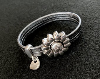 Flower Jewelry, Leather Bracelets, Boho Jewelry, Boho Bracelets, Cuff Bracelets, Silver Bracelets, Hippie Chic, Under 50, Gifts for Her