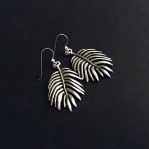 Tropical Earrings, Nature Jewelry, Palm Frond Earrings, Leaf Dangles, Silver Earrings, Beach Jewelry, Boho Jewelry, Under 50, For Her