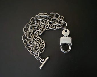 Chunky Chain Padlock Bracelet, Bold Chain Jewelry, Silver Multi Strand Bracelet, Rocker Style, Heavy Chain Cuff, Gifts and Accessories