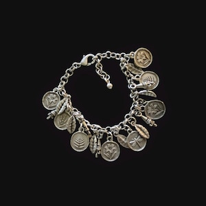 Coin Charm Bracelet, Nature Themed Jewelry, Chain Bracelets with Charms, Silver Accessories, Gift Ideas