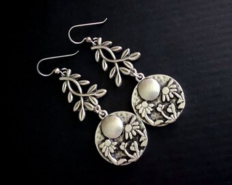 Flower Earrings, Boho Jewelry, Flower Jewelry, Hippie Jewelry, Unique Earrings, Silver Dangles, Festival Earrings, Under 50, Gifts For Her