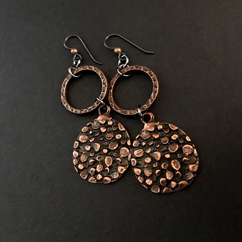 Boho Earrings Tribal Earrings Unique Jewelry Gifts For Her Long Earrings Circle Dangles Gifts Under 50 Chunky Jewelry Copper Jewelry