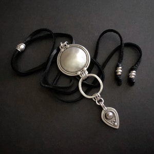 Pendant Necklace, OOAK Choker Necklace, Boho Jewelry, Long Necklace, Silver and Leather, Leather Necklaces, Ethnic Pendant Necklace, For Her
