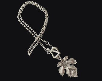 Leaf Pendant Necklace, Silver Chain Necklace, Layering Jewelry, Nature Themed Jewelry, Art Deco Style, Gifts Ideas for Her, Accessories