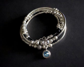 Birthstone Jewelry, Aquamarine Jewelry, March Birthstone, Charm Bracelets, Wrap Bracelets, Boho Jewelry, Friendship Bracelet, Silver Chokers