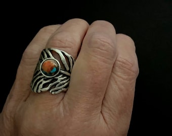 Turquoise Rings, Statement Rings, Spiny Oyster Jewelry, Wide Band Rings, Turquoise Jewelry, Boho Jewelry, Boho Rings, Gemstone Rings, Chakra
