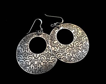 Chunky Silver Earrings, Silver Circle Dangles, Chunky Silver Jewelry, Festival Accessories, Boho Earrings, Gifts For Her, Bold Earrings