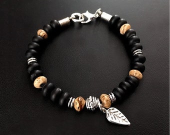 Mala Bracelets, Yoga Bracelets, Unisex Jewelry, Jasper Bracelets, Beaded Bracelets, Leather Bracelets, Silver and Leather, Gifts for Her