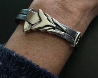 Fox Bracelet, Leather Bracelets, Fox Jewelry, Leather and Silver, Boho Bracelet, Nature Jewelry, Animal Jewelry, Unique Gift, Unisex Jewelry