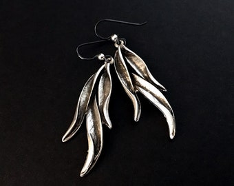 Boho Earrings, Festival Jewelry, Leaf Earrings, Long Dangles, Nature Inspired, Hippie Chic, Silver Earrings, Gifts Under 50, Gifts For Her
