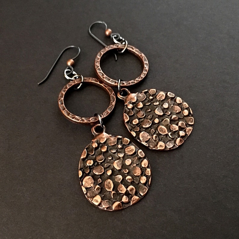 Boho Earrings Tribal Earrings Unique Jewelry Gifts For Her Long Earrings Circle Dangles Gifts Under 50 Chunky Jewelry Copper Jewelry