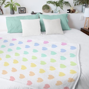 Rainbow Hearts Blanket Soft Fleece or Sherpa Bedding for Daughters Room Girls Decorative Bedroom Decor Baby Shower Gift for Girl Nursery