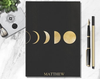 Moon Phase Personalized Name Notebook Custom Travel Journal Customized Dream Diary Celestial Space Universe Journal Astrology Astronomy Gift