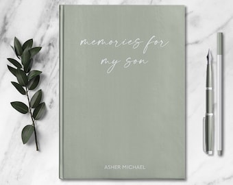 Memories For My Son Personalized Name Notebook Custom Pregnancy Journal Customized Baby Boy Shower Gift for New Mom & Dad Child Memory Book