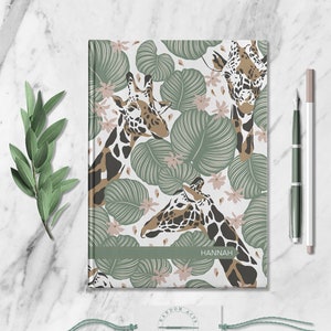 Tropical Personalized Name Notebook Custom Boho Giraffe Journal Customized Simple Botanical Diary Floral Travel Dream Journal Daily Writing