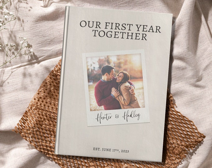 Our First Year Together - Personalized Couple Notebook - Custom Photo Memory Journal - First Anniversary Paper Gift for Husband Wife