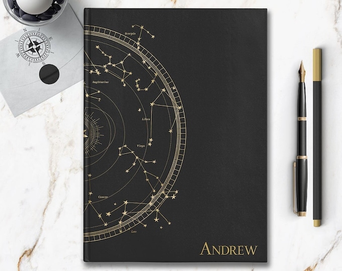 Personalized Astrology Notebook - Golden Star Chart Constellation Journal - Space Diary