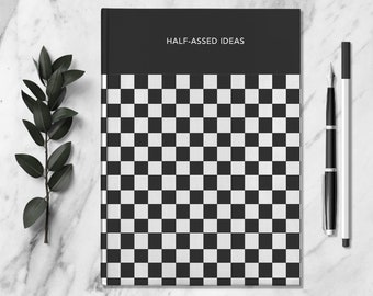 Black & White Checkered Personalized Name Notebook Custom Aesthetic Writing Journal Customized Ideas Journal Cute Unique Therapy Dream Diary