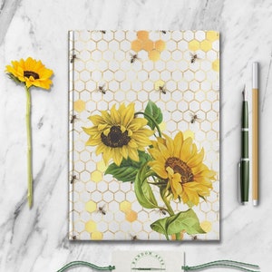 Sunflower & Bumble Bees Notebook Spring Poetry Writing Journal Botanical Yoga Meditation Notebook Dream Diary Gift for Daughter