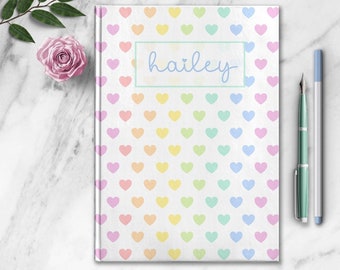 Rainbow Hearts Personalized Notebook Custom Kids Journal Customized Cute Dream Diary Girls School Work Notebook Birthday Gift for Daughter