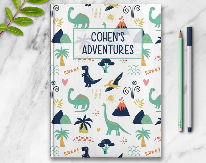 Personalized Kids Notebook Custom Name Journal Customized Dinosaur Birthday Gift for Child Unique Dino School Writing Notebook for Children