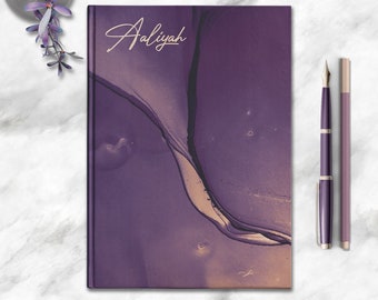 Abstract Personalized Name Notebook Custom Travel Dream Diary Customized Purple Gold Minimalist Gratitude Daily Poetry Poem Writing Journal