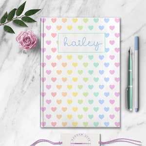 Rainbow Hearts Personalized Notebook Custom Kids Journal Customized Cute Dream Diary Girls School Work Notebook Birthday Gift for Daughter