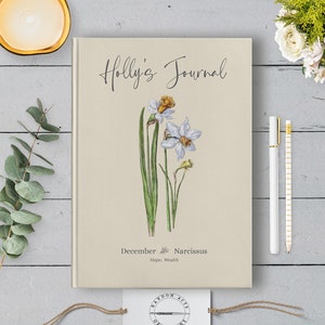 Birth Flower Personalized Notebook Antique Botanical Print Custom Birthday Month Gift Customized Floral Dream Diary Writing Poetry Journal